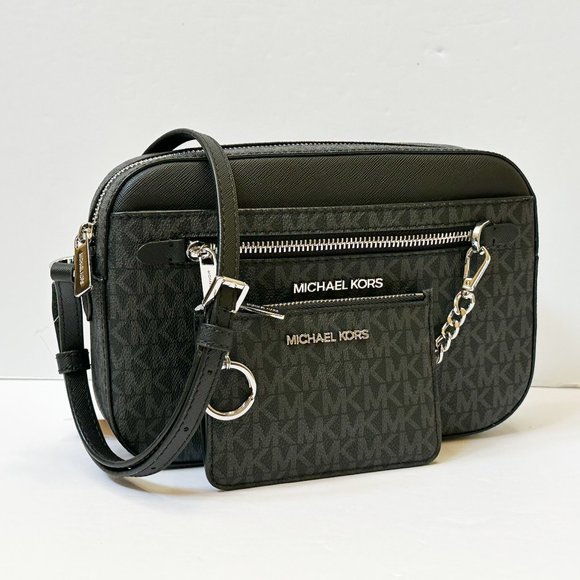 Michael Kors Jet Set Chain Crossbody Bag + Coin ID Key Holder Wallet MK Black - Picture 5 of 16